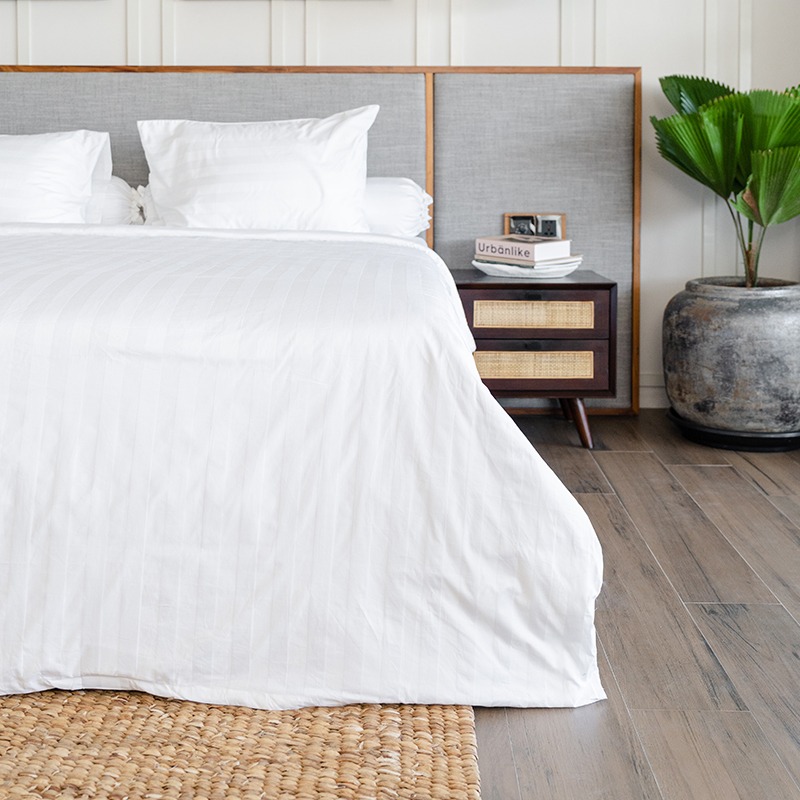 Duvet Cover TC 300 Stripe 3cm White 100% Cotton - 160x230cm - White
