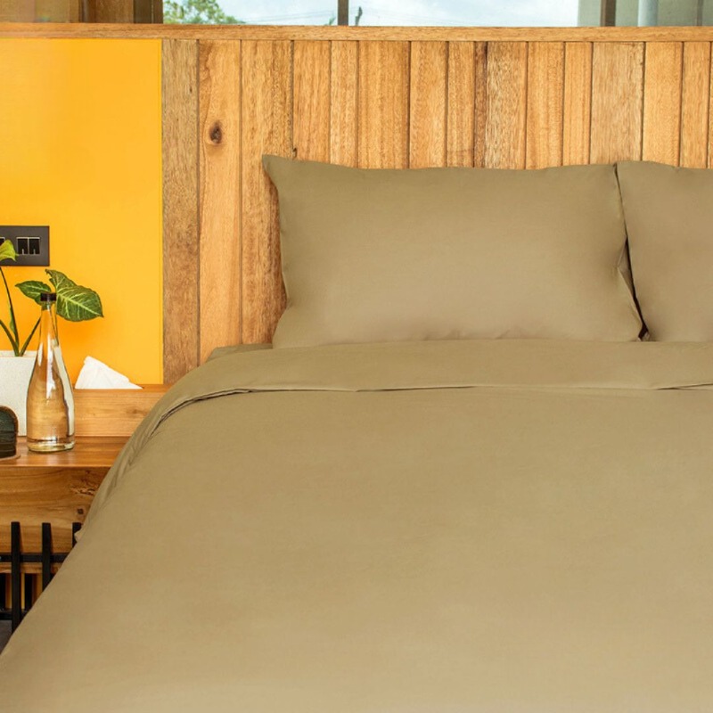 Bed Set Standard 100% Cotton Khaki - Queen