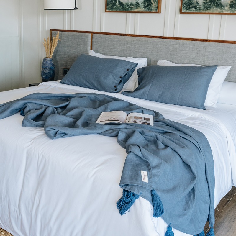 IndoLinen Blanket Set Natural 100% Linen Sea Side | IndoLinen