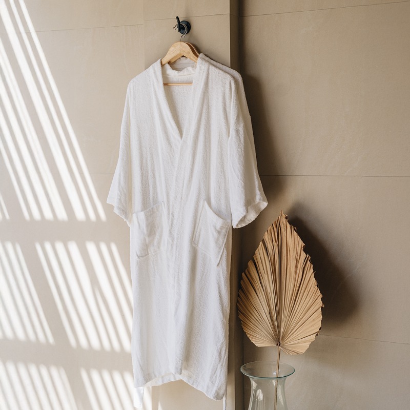 IndoLinen Bathrobe Terry White