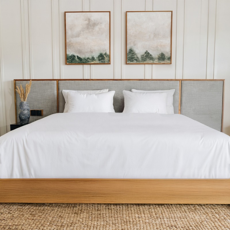 Indolinen Fitted Sheet Set (Sheet + 4 Pillow Cases) 100% Cotton TC 200 Plain White 
