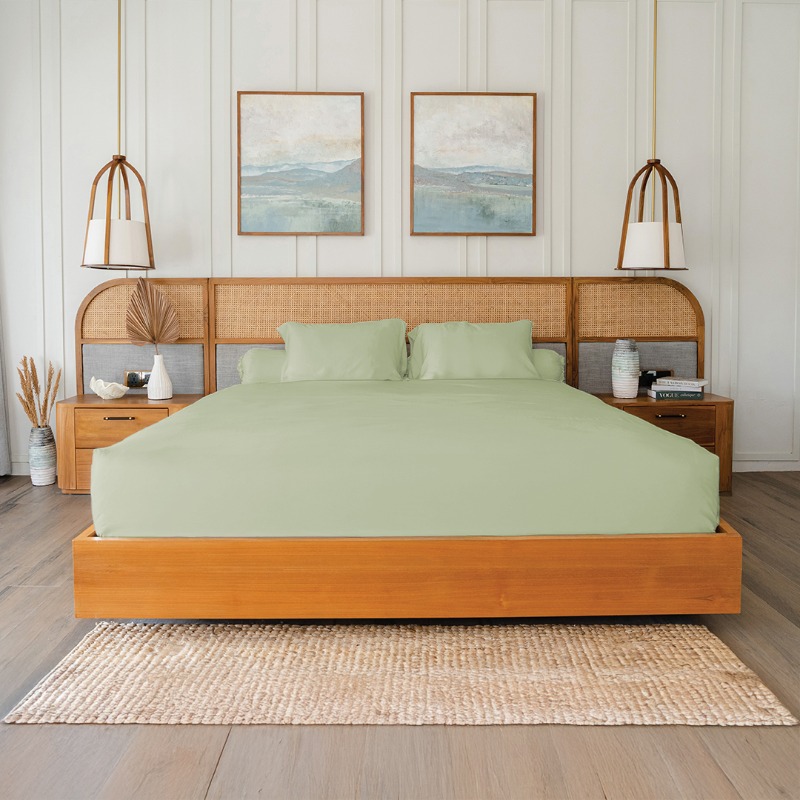 IndoLinen Bamboo Lyocell Bed Sheets Set Standard Light Green - Queen