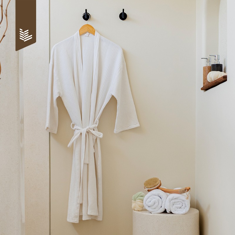 IndoLinen Bathrobe Cotton Waffle White