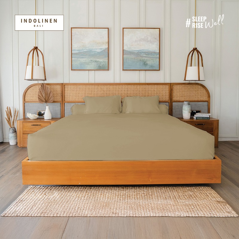 IndoLinen Bamboo Lyocell Bed Sheets Set Standard Beige - Queen